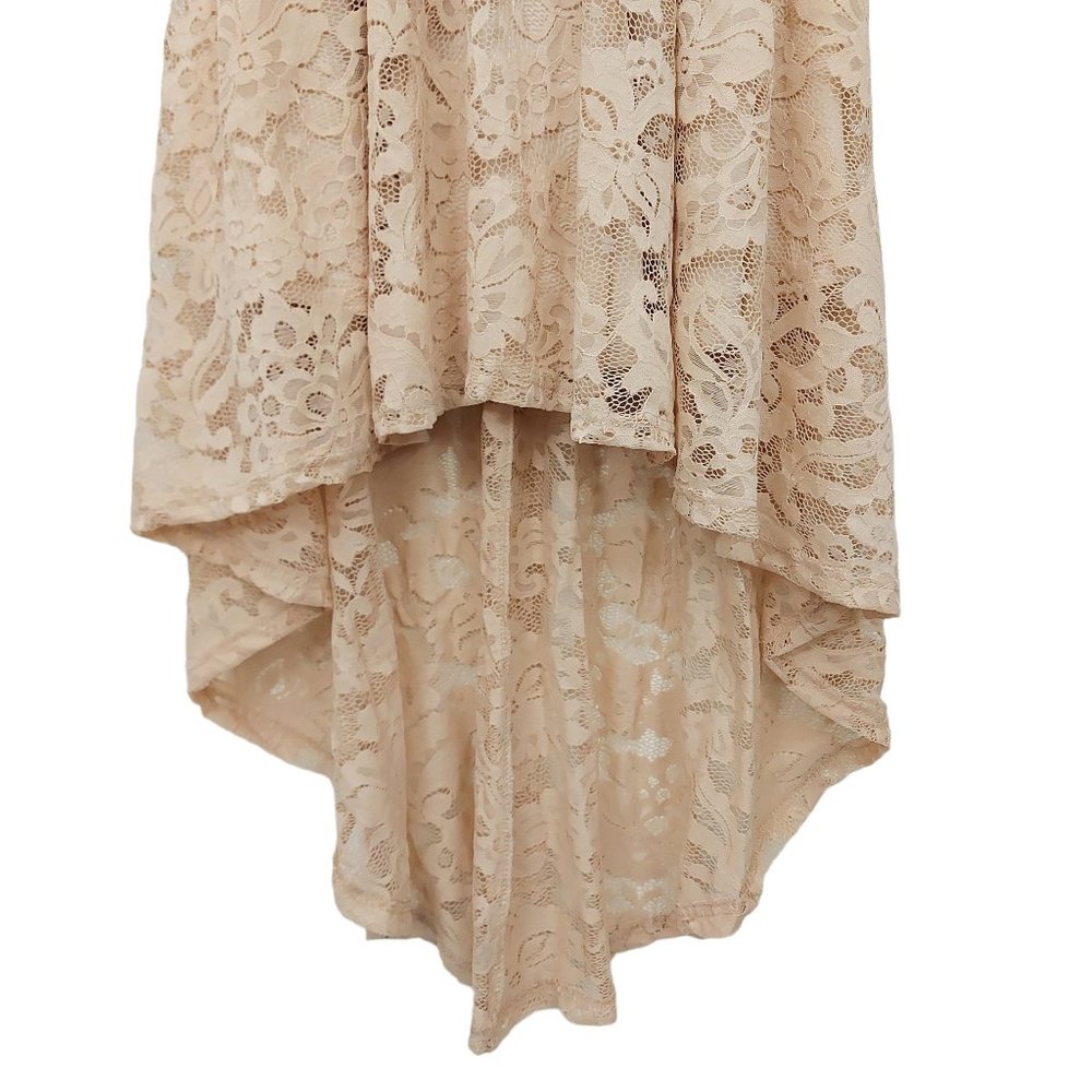 Dressystar Halter Floral Lace Cocktail Bridesmaid Dress High-Low Small Beige - Picture 6 of 12